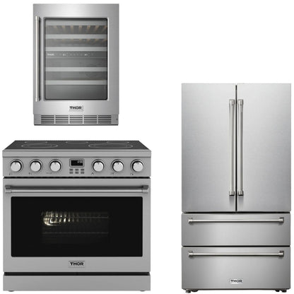 THOR Contemporary Package - 36" Electric Range, Refrigerator and Wine Cooler, AP-ARE36-C38