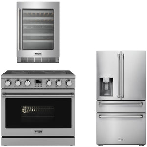 THOR Contemporary Package - 36" Electric Range, Refrigerator and Wine Cooler, AP-ARE36-C39