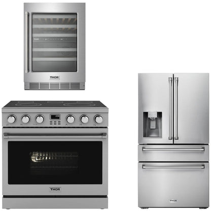 THOR Contemporary Package - 36" Electric Range, Refrigerator and Wine Cooler, AP-ARE36-C39