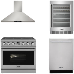 THOR Contemporary Package - 36" Electric Range, Range Hood, Dishwasher and Wine Cooler, AP-ARE36-C57