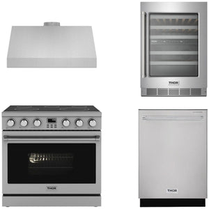 THOR Contemporary Package - 36" Electric Range, Range Hood, Dishwasher and Wine Cooler, AP-ARE36-C59