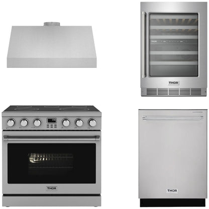 THOR Contemporary Package - 36" Electric Range, Range Hood, Dishwasher and Wine Cooler, AP-ARE36-C59