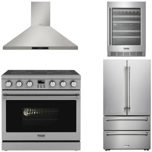 THOR Contemporary Package - 36" Electric Range, Range Hood, Refrigerator and Wine Cooler, AP-ARE36-C68