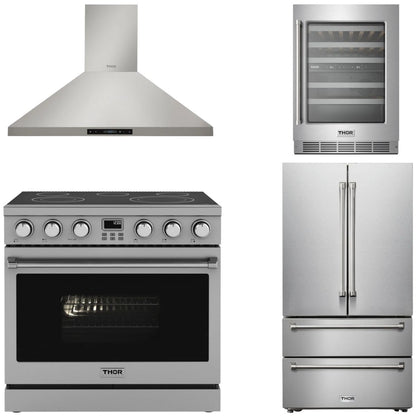 THOR Contemporary Package - 36" Electric Range, Range Hood, Refrigerator and Wine Cooler, AP-ARE36-C68