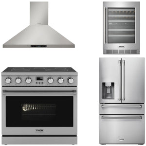 THOR Contemporary Package - 36" Electric Range, Range Hood, Refrigerator and Wine Cooler, AP-ARE36-C69
