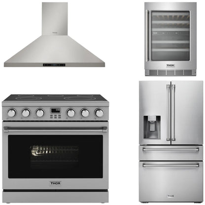 THOR Contemporary Package - 36" Electric Range, Range Hood, Refrigerator and Wine Cooler, AP-ARE36-C69