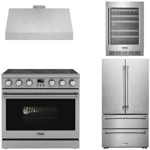 THOR Contemporary Package - 36" Electric Range, Range Hood, Refrigerator and Wine Cooler, AP-ARE36-C70