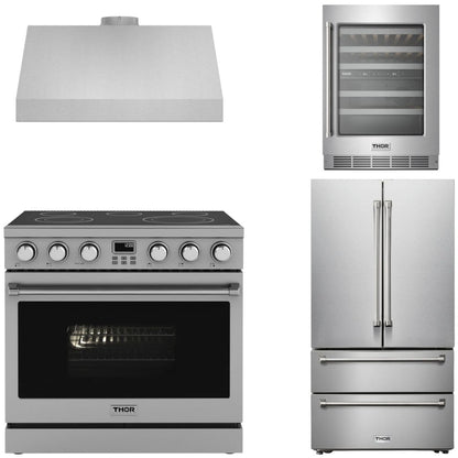THOR Contemporary Package - 36" Electric Range, Range Hood, Refrigerator and Wine Cooler, AP-ARE36-C70