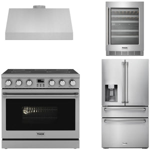 THOR Contemporary Package - 36" Electric Range, Range Hood, Refrigerator and Wine Cooler, AP-ARE36-C71