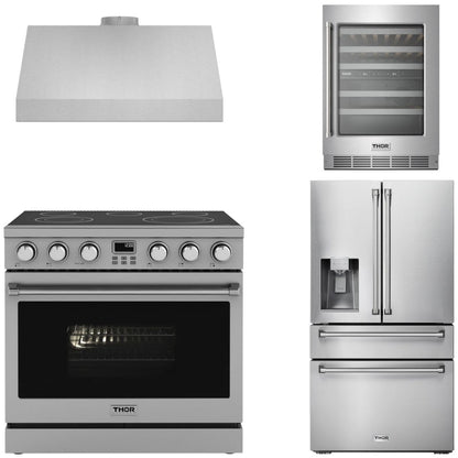 THOR Contemporary Package - 36" Electric Range, Range Hood, Refrigerator and Wine Cooler, AP-ARE36-C71