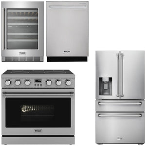 THOR Contemporary Package - 36" Electric Range, Refrigerator, Dishwasher and Wine Cooler, AP-ARE36-C82