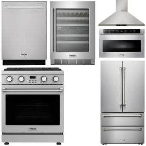 THOR Kitchen Package - 30" Gas Range, Range Hood, Microwave, Refrigerator, Dishwasher, Wine Cooler, AP-ARG30-8