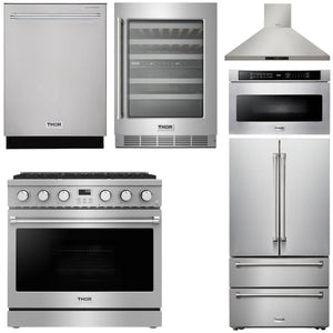 THOR Kitchen Package - 36" Gas Range, Range Hood, Microwave, Refrigerator, Dishwasher, Wine Cooler, AP-ARG36-8
