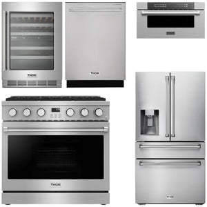 THOR Contemporary Package - 36" Gas Range, Refrigerator, Dishwasher, Microwave and Wine Cooler, AP-ARG36-A130