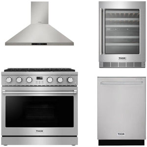 THOR Contemporary Package - 36" Gas Range, Range Hood, Dishwasher and Wine Cooler, AP-ARG36-A57