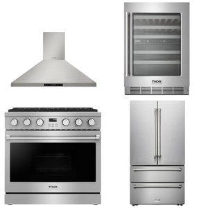 THOR Contemporary Package - 36" Gas Range, Range Hood, Refrigerator and Wine Cooler, AP-ARG36-A69