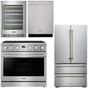 THOR Contemporary Package - 36" Gas Range, Refrigerator, Dishwasher and Wine Cooler, AP-ARG36-A80