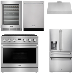 THOR Contemporary Package - 36" Gas Range, Range Hood, Refrigerator, Dishwasher and Wine Cooler, AP-ARG36LP-B106