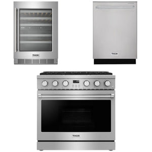 THOR Contemporary Package - 36" Gas Range, Dishwasher and Wine Cooler, AP-ARG36LP-B33