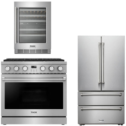 THOR Contemporary Package - 36" Gas Range, Refrigerator and Wine Cooler, AP-ARG36LP-B38