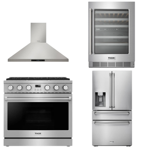THOR Contemporary Package - 36" Gas Range, Range Hood, Refrigerator and Wine Cooler, AP-ARG36LP-B69