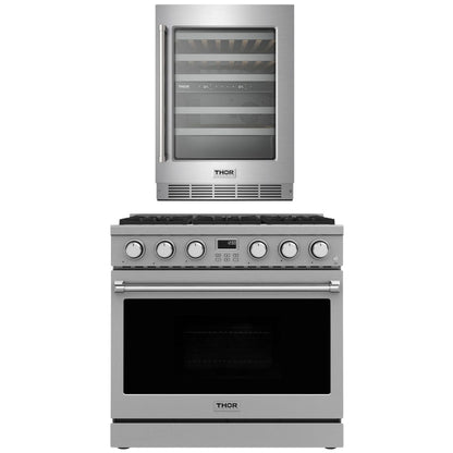 THOR Contemporary Package - 36" Gas Range and Wine Cooler, AP-ARG36LP-B9