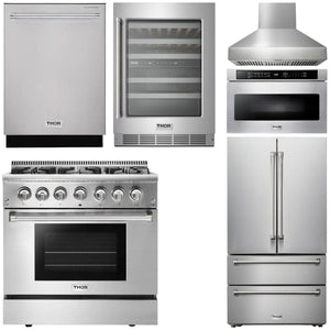 THOR Kitchen Package - 36" Dual Fuel Range, Range Hood, Microwave, Refrigerator, Dishwasher, Wine Cooler