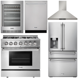 THOR Kitchen Package - 36" Propane Dual Fuel Range, Range Hood, Refrigerator with Water and Ice Dispenser, Dishwasher, Wine Cooler, AP-HRD3606ULP-11