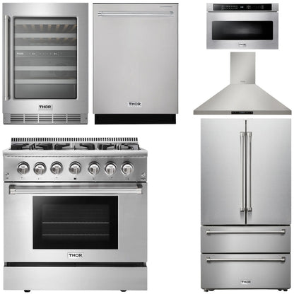 THOR Kitchen 36 in. Propane Gas Burner/Electric Oven Range, Range Hood, Microwave Drawer, Refrigerator, Dishwasher, Wine Cooler, AP-HRD3606ULP-8