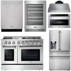 THOR Kitchen Package - 48" Dual Fuel Range, Range Hood, Refrigerator with Water and Ice Dispenser, Dishwasher, Microwave, Wine Cooler, AP-HRD4803U-14