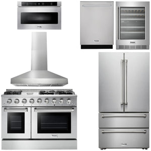 THOR Kitchen Package - 48" Dual Fuel Range, Range Hood, Refrigerator, Dishwasher, Microwave, Wine Cooler, AP-HRD4803U-W-6