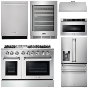 THOR Kitchen Package - 48" Propane Gas Burner, Electric Oven Range, Range Hood, Refrigerator, Microwave, Wine Cooler, AP-HRD4803ULP-14