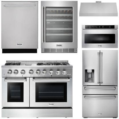THOR Kitchen Package - 48" Propane Gas Burner, Electric Oven Range, Range Hood, Refrigerator, Microwave, Wine Cooler, AP-HRD4803ULP-14