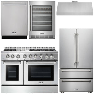 THOR Kitchen Package - 48 inch Dual Fuel Range, Range Hood, Refrigerator, Dishwasher, Wine Cooler, AP-HRD4803ULP-4