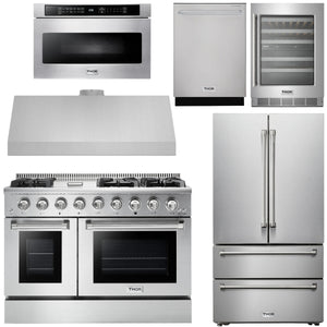 THOR Kitchen Package - 48" Propane Dual Fuel Range, Range Hood, Refrigerator, Dishwasher, Microwave, Wine Cooler