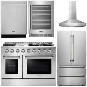 THOR Kitchen Package - 48" Dual Fuel Range, Range Hood, Refrigerator, Dishwasher, Wine Cooler, AP-HRD4803ULP-W-3