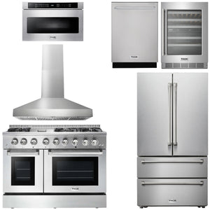 THOR Kitchen Package - 48" Dual Fuel Range, Range Hood, Refrigerator, Dishwasher, Microwave, Wine Cooler, AP-HRD4803ULP-W-6