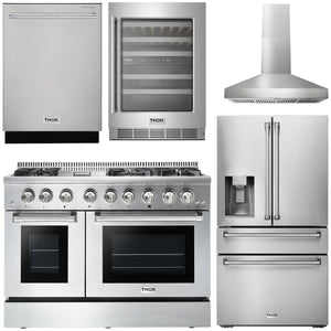 THOR Kitchen Package - 48" Dual Fuel Range, Range Hood, Refrigerator with Water and Ice Dispenser, Dishwasher, Wine Cooler, AP-HRD4803ULP-W-8