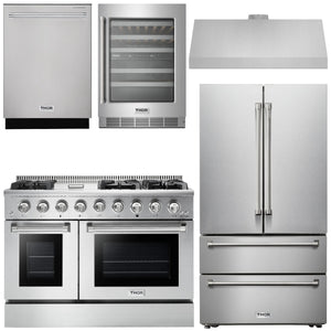 THOR Kitchen Package - 48" Gas Range, Range Hood, Refrigerator, Dishwasher, Wine Cooler, AP-HRG4808U-4