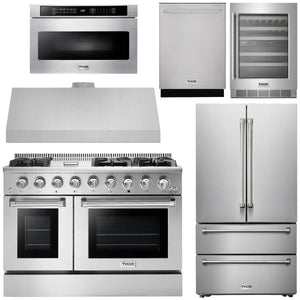 THOR Kitchen Package - 48" Gas Range, Range Hood, Refrigerator, Dishwasher, Microwave, Wine Cooler, AP-HRG4808U-8