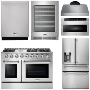 THOR Package - 48" Propane Gas Range, Range Hood, Refrigerator, Dishwasher, Microwave, Wine Cooler