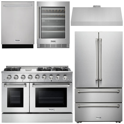 THOR Kitchen Package - 48" Propane Gas Range, Range Hood, Refrigerator, Dishwasher, Wine Cooler, AP-HRG4808ULP-4