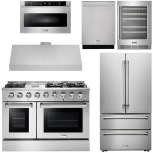 THOR Kitchen Package 48" Propane Gas Range, Range Hood, Refrigerator, Dishwasher, Microwave, Wine Cooler, AP-HRG4808ULP-8