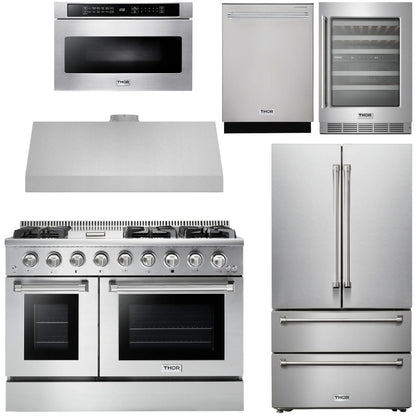 THOR Kitchen Package 48" Propane Gas Range, Range Hood, Refrigerator, Dishwasher, Microwave, Wine Cooler, AP-HRG4808ULP-8