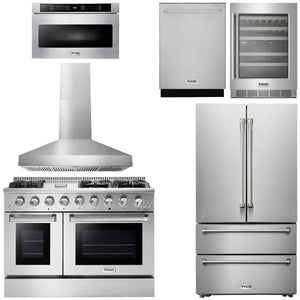 THOR Kitchen Package - 48" Propane Gas Range, Range Hood, Refrigerator, Dishwasher, Microwave, Wine Cooler, AP-HRG4808ULP-W-6