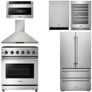 THOR Kitchen Package - 30" Gas Range, Range Hood, Microwave, Refrigerator, Dishwasher, Wine Cooler, AP-LRG3001U-8