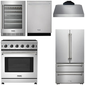 THOR Kitchen Package - 30" Gas Range, Range Hood, Refrigerator, Dishwasher, Wine Cooler, AP-LRG3001U-C-3