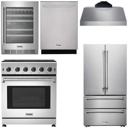 THOR Kitchen Package - 30" Gas Range, Range Hood, Refrigerator, Dishwasher, Wine Cooler, AP-LRG3001U-C-3