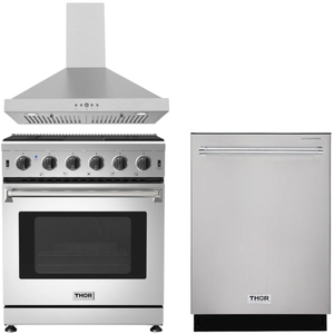 THOR Kitchen Package - 30" Natural Gas Range, Wall Mount Range Hood, Dishwasher, AP-LRG3001U-TRH3035-3