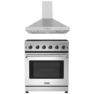 THOR Kitchen Package - 30" Natural Gas Range, Wall Mount Range Hood, AP-LRG3001U-TRH3035